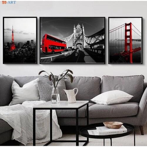 Modern City Series Canvas Painting Golden Gate Bridge Prints Wall Art San Francisco Black and White Poster Office Decor