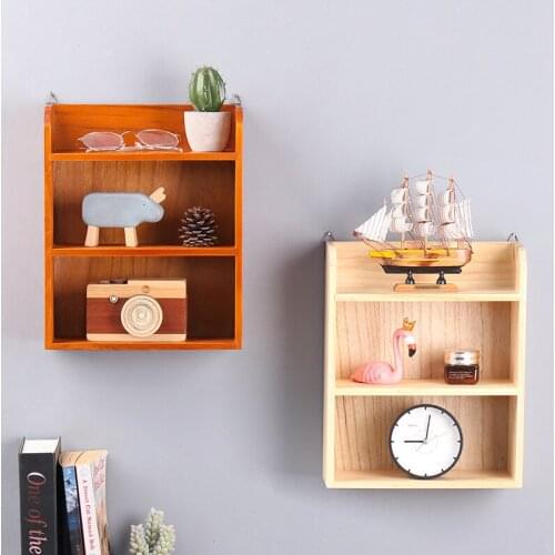 Retro Old beech three layer wall storage rack creative home bedroom study wall decoration storage rack