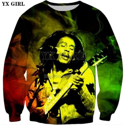 YX GIRL Hip hop style Sweatshirt Reggae Bob Marley characters Print 3d Long sleeve Sweatshirt 2018 autumn Men/Women Pullovers
