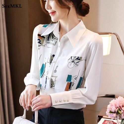 2021 New Long Sleeve Chiffon Shirts Women Fashion Puff Sleeve White Office Blouses Korean Floral Printed Y2k Ladies Tops Blusas