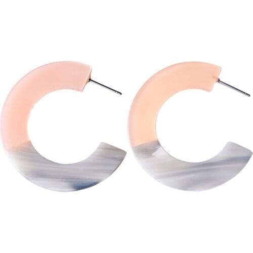 SOHOT Trendy C Shape Stitching Color Round Hoop Earrings Temperament Women Tortoise Shell Bijoux Statement Party Jewelry