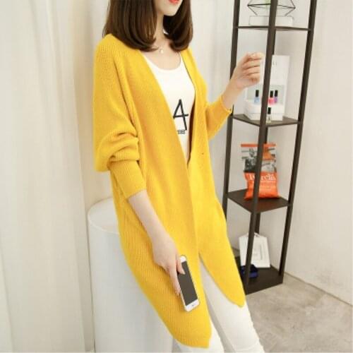Winter 2018 new bat sleeve loose medium and long thickened sweater cardigan jacket womens knitted sweater 5020
