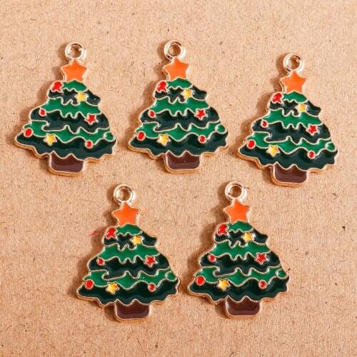 10pcs 18*24mm Enamel Star Pine Tree Charms for Jewelry Making Fashion Christmas Earrings Pendants Necklaces Keychain DIY Crafts