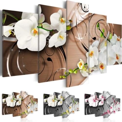 5pcs Modern Oil Painting On Canvas Abstract Flower Orchid Wall Art Modular Pictures For Living Room Home Decoration No Frame