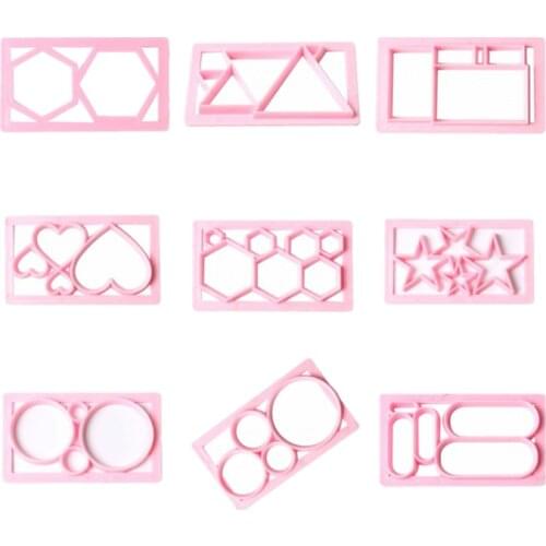 9Pcs Fence Fondant Cake Mold Embosser Geometric Figure Heart Star Cookie Cutter Biscuit Molds Embossing Fondant Decorating Tools