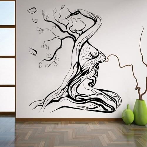 Abstract Wall Sticker Beautiful Girl Tree Vinyl Wall Decal Cool Decor Woman Bedroom Vintage Pattern Murals Art Decoration Y416