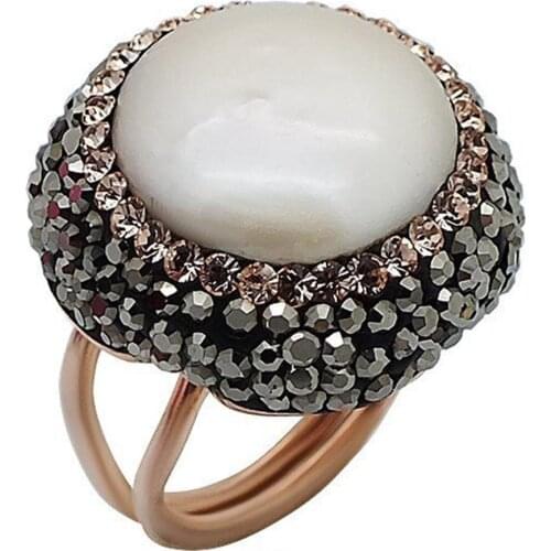 White Pearl Natural Stone Silver Women Ring Adjustable Size Midyat Silver