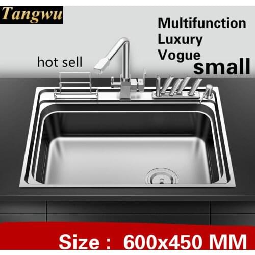 Free shipping Household luxury kitchen single trough sink multifunction do the dishes 304 stainless steel hot sell 600x450 MM