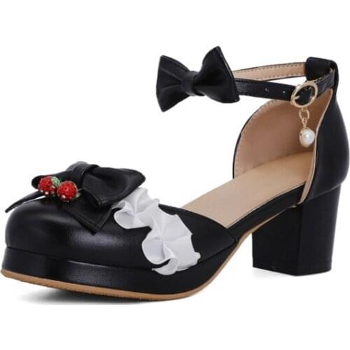 BLXQPYT 2021 Lolita Girls Shoes Women Sweet Dress Cosplay Wedding High Heels Leather Gladiator Sandals Plus Size 32-48 207-1