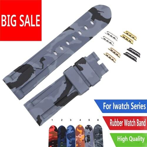 CARLYWET 38 40 42 44mm Camo Blue Red Waterproof Silicone Rubber Replacement Wrist Watchband Strap For Iwatch Series 4/3/2/1
