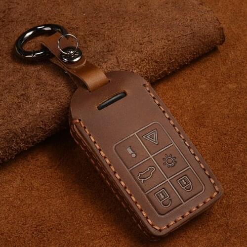 LUNASBORE Cow Leather Car Key Case Cover for Volvo S80L S60L V40 S60 V60 XC60 S80 2013 2014 2017 Remote Key Case Shell Covers