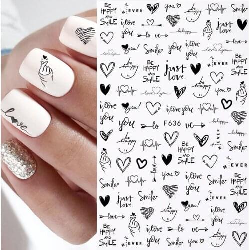 Valentines Manicures Love Letter Flower Sliders For Nails Inscriptions Nail Art Decoration Butterfly Image Lines 3D Sticker Tips
