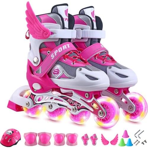 Children Roller Skates Full Flash Inline Skates Luminous With 4 Wheels Skating Shoes Outdoor Adjustable Skates For Kid Gift