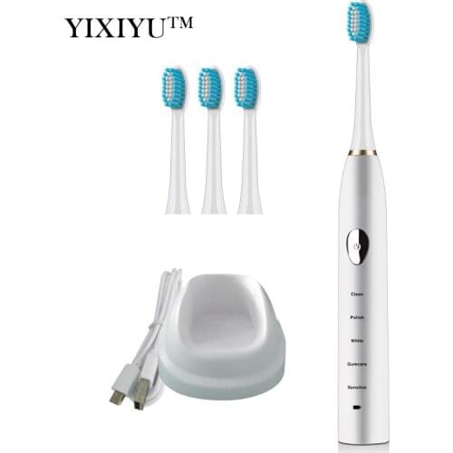 YIXIYU electric toothbrush 4pcs replaceable brush head 5 kinds of cleaning mode rechargeable vibration massage dental care tools