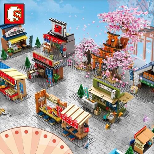 City Street View Sakura Inari Shrine Bricks Friends Cherry Blossom Music Box House Tree Building Blocks children Toys