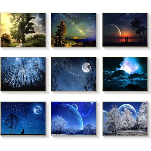 Snow Scene Natural Canvas Painting Snow Night Tree Shadow Frameless Art Nordic Style Art Furniture Wall Poster Home Decor