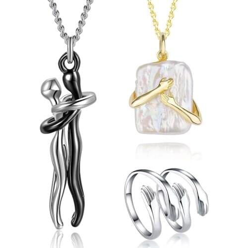 Couple hugging pendant necklace gold for women necklaces black fashion pendants men for couple necklace Love witness jewelry