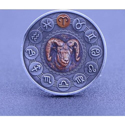 Beautiful Non-Magnetic Twelve Constellation Zodiac Silver Commemorative Coins Euro Astrology Aries Elizabeth II Souvenir Gift