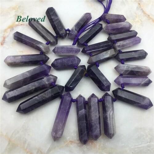 15.5" Amethysts Quartz Point Loose Beads, Double Terminated Purple Crystal Quartzs Jewelry Making Findings, BG18029