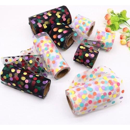 6/13cm 10yard Multicolour Spot Dot Tulle Ribbon Tape Soft Mesh Tutu Roll Baking Cake Topper DIY Bowknot Crafts Sewing Supplies