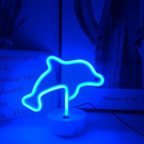 Cute Blue Dolphin Neon Sign Animal Shaped Child Night Light Battery & USB Power Table Lamps for Bedroom Home Nursery Decorations