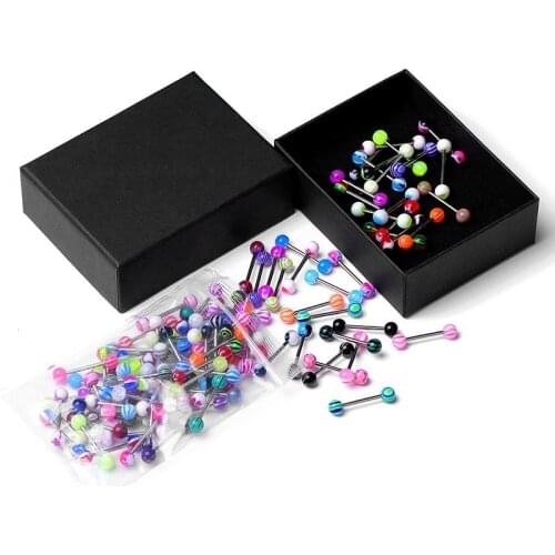 Mixed Color Stainless Steel Tongue Piercing Ring Set Fashion Barbell Nipple Piercing Ring Cartilage Jewellery No Box 10/20/30pcs