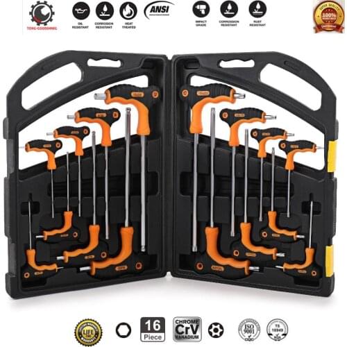 16PCS CRV T-Handle Hex Key Wrench Set H2-H10 Torx T10 T15 T20 T25 T30 T30 T40 T45 T50 Hex Hand Tool,Auto Bike Motorycle Reapair