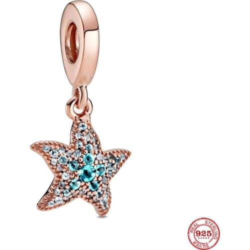 Summer new rose gold starfish dangle pendant diy bead charm fit european pandora charms bracelet bangles diy jewelry P490