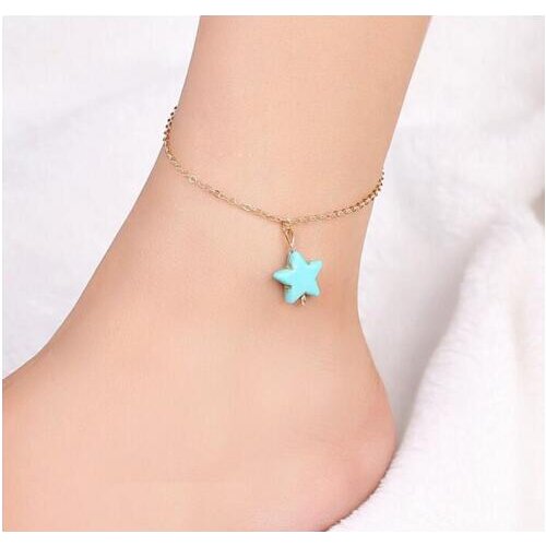Sl455 Beach style new fashion Vintage anklet five-pointed star anklet Blue stone anklet exquisite lady anklet Jewelry