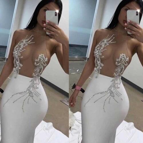 Wholesale 2020 Newest Women dress Black and White Rhinestone Sexy perspective Night club Celebrity Cocktail party bandage dress