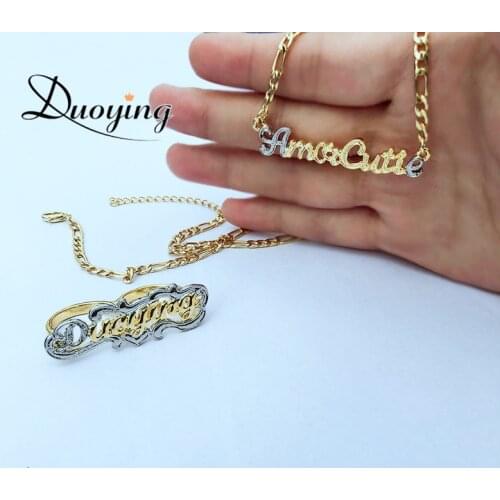 New Hip Hop Letter Necklace Name Personalized Custom Necklace Gold&Silver Double Color Nameplate Necklace Pendant Set Gifts