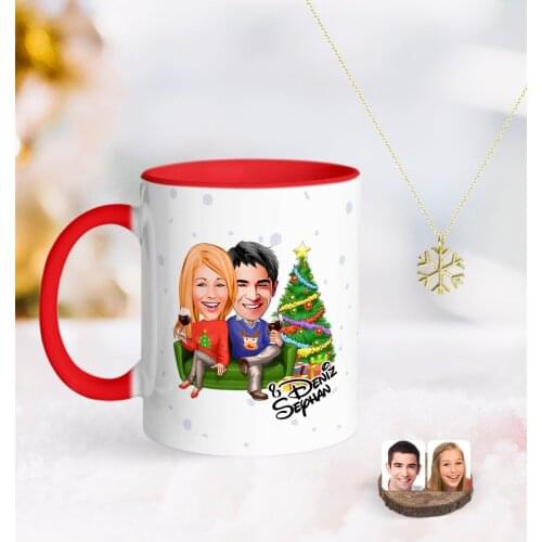 Personalized New Year Valentine Caricature Of Red mug And Snow Them Kolye-4