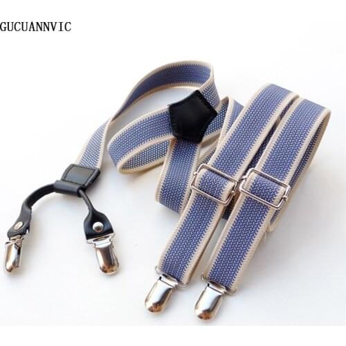 New GUCUANNVIC Fashion sky blue men suspenders women suspenders 2.5CM width 4 clip or 6 buttons decorative harness unisex braces
