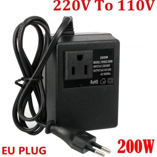 NEW 1 PCS 200W Voltage Converter Transformer 220V To 110V Step Down Travel Voltage Transformer Converter EU Plug