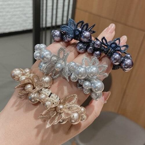 New Pearl Flower Charm Hair Ties Ponytail Holder Pendant Rubber Band Basic Elastic Hair Band Women Girls Hair Accessories