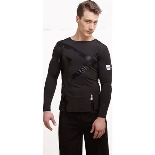 Spandex Latin Shirt Men Black Color Original Velvet Shirts Men Adult Modern Chacha Latin Ballroom Dance Dress For Male BL1303