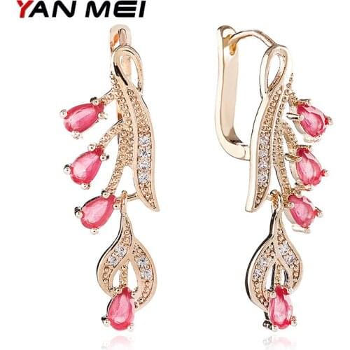 YANMEI Crystal Geometric Leave Shape Stud Earrings For Women 8 Colors Beautiful Brincos Cute Small CZ Earring YME10042