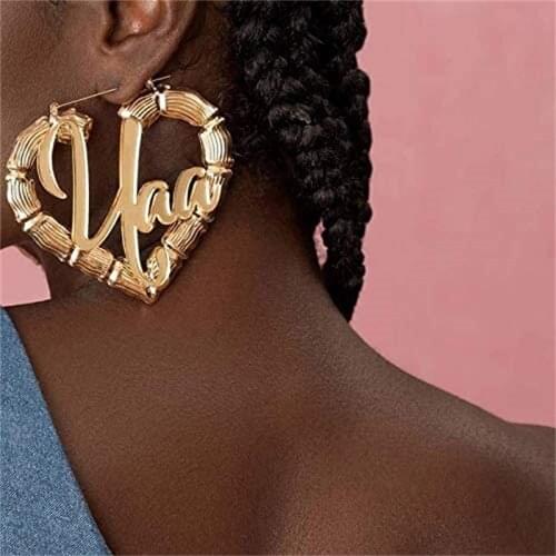 Noelia Custom Name Bamboo Hoop Earrings Personalized Heart Hollow Earrings Customized Hip-hop earrings for Women Jewelry