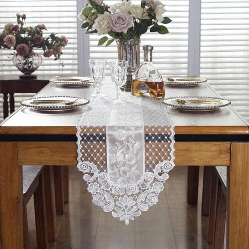 Gray Gold Lace Table Runner Europe Floral Wedding Table Decoration TV Table Cover Decor For Hotel Banquet Birthday Party 8 Size