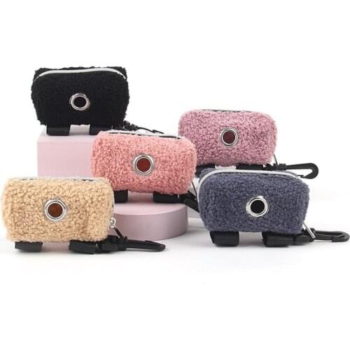 New Dog Poop Bag Dispenser Lamb Wool Pouch Pet Cat Pick Up Poop Bag Holder Waste Bags Organizer Travel Outdoor Dog Waste Bag