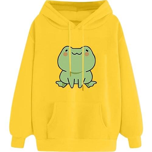 Sweater Mujer Kawaii Cartoon Print Hoodie Solid Color Harajuku Round Neck Sweater Long Sleeve Sweater Mujer Sweater Women 2021