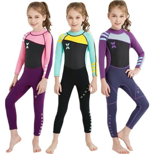 DIVE&SAIL 2.5MM Neoprene Cute Girl Thermal Wetsuits Children Full Body Diving Suits Surf Swimwear Sunscreen Keep Warm Clothing