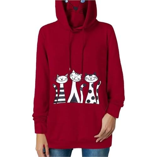 Funny Kawaii Cat Print Mask Hoodies For Women Graphic Cartoon Hooded Sweatshirts Female Loose Pockets Pullover Streetwear