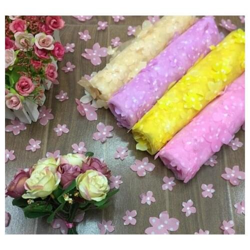 Three dimensional laser five leaf plum dot embroidery lace childrens wedding dress lace embroidery fabric