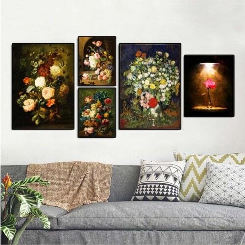 Home Decoration Print Canvas Wall art poster oil unframde Drawings paitings The flowers in the vase are on the table A Red Rose