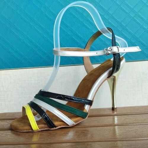 Evkoodance Women Party Dance Shoes Black PU Leather Latin Shoes Sexy Dancing Shoes Women Latin Salsa Dance Sheos 9cm Slim Heels