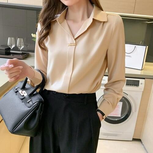 Silk Shirt Women 2021 Autumn New Korean Loose Plus Size Professional Chiffon Shirt Long Sleeve Blouse Ladies Tops