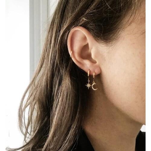 Find Me Fashion Asymmetrical Star Moon Rhinestone Pendant Earrings For Women Jewelry Accessories