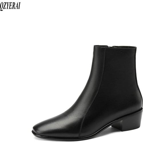 Women boots Ankle boots Genuine leather Short boots Fashion boots black white 2020 new autumn winter cowhide Women shoes