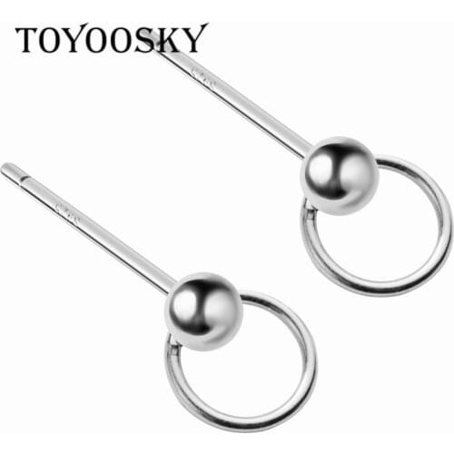 Silver Color Hollow Round Circle Ball Stud Earrings For Women Contracted Ear Jewelry Gift Party Daily 925 Jewelry